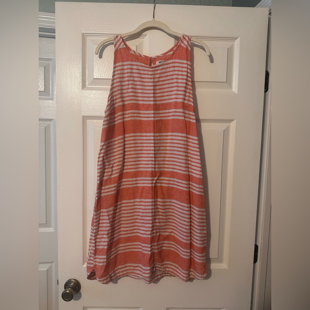Old Navy Linen Blend Sleeveless Dress in Orange and White, Size L